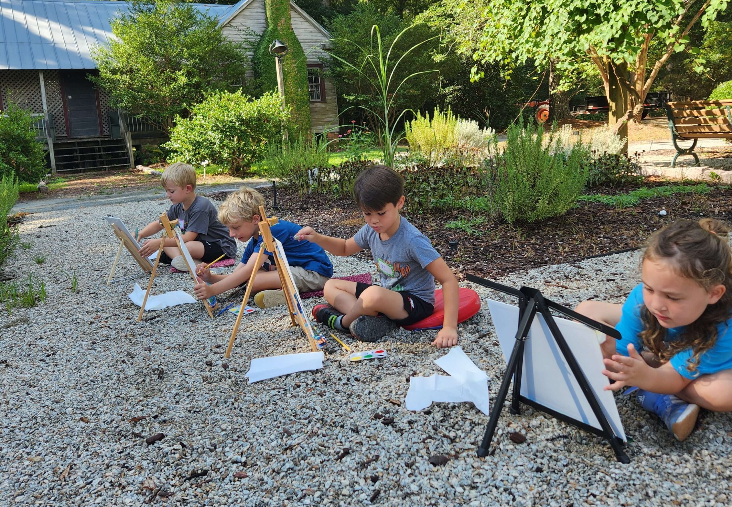 children painting at the Cape Fear Botanical Gardens