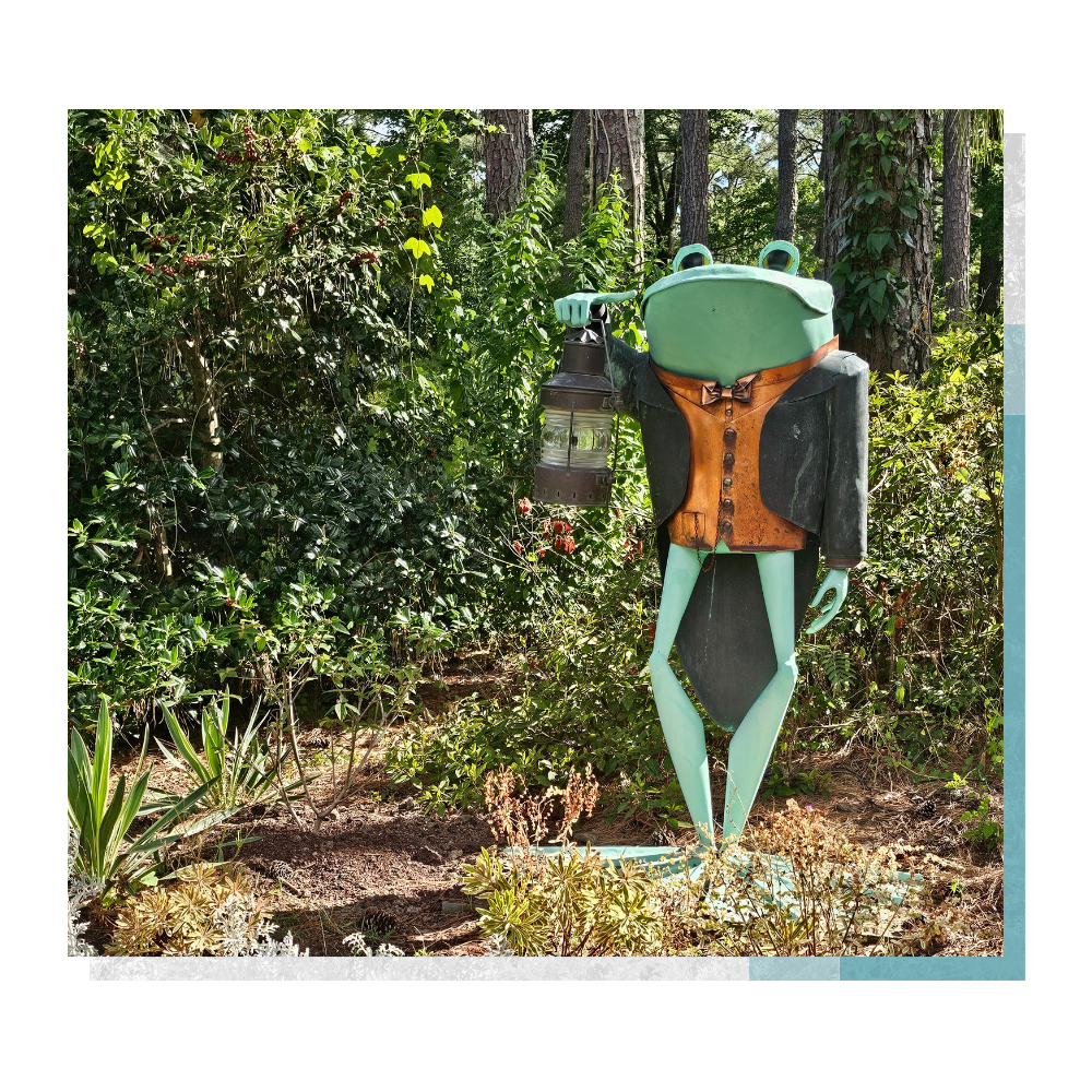 frog sculpture at the Cape Fear Botanical Gardens